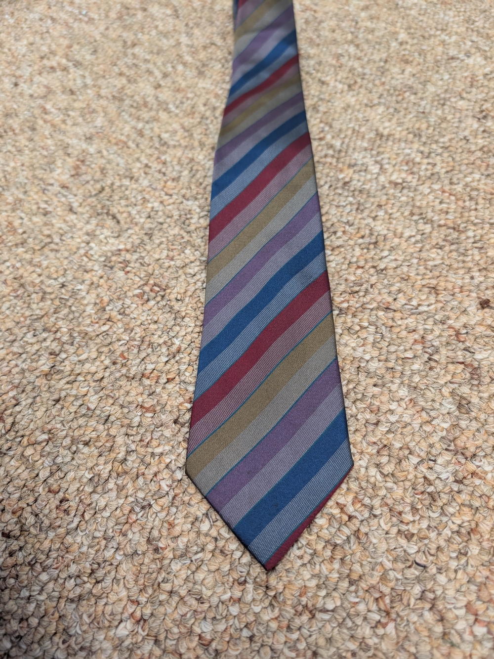VTG Taro Italy Silk Tie Colorful Multi Color Retro Diagonal Stripe Hand Made 3.5